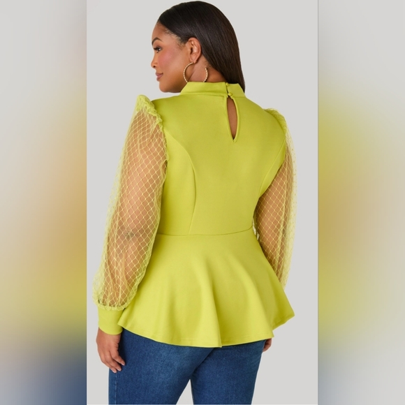 Ashley Stewart Mesh Paneled Cutout Peplum Top Size 30/32 - Picture 3 of 17
